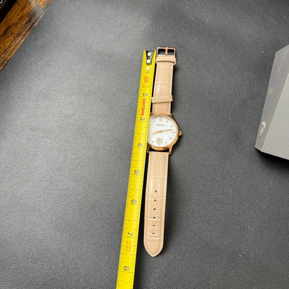 Armitron Womens‎ 75/5834RG Rose Gold Tone Crystal Leather Strap Watch New Batter